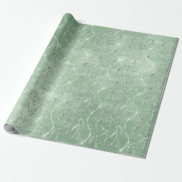 Sparkly Mint Green Laurel Floral Silver Diamonds Cadeaupapier