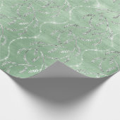 Sparkly Mint Green Laurel Floral Silver Diamonds Cadeaupapier (Hoek)