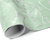 Sparkly Mint Green Laurel Floral Silver Diamonds Cadeaupapier (Rol Hoek)