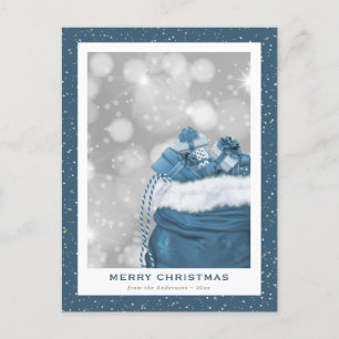 Sparkly Modern Blue Gifts Snow Merry Kerstmis Feestdagenkaart