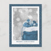 Sparkly Modern Blue Gifts Snow Merry Kerstmis Feestdagenkaart (Voorkant)