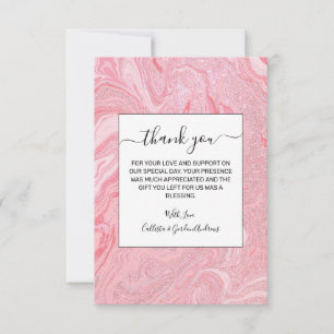 Sparkly Modern Blush Coral Pink Glitter Marble Bedankkaart