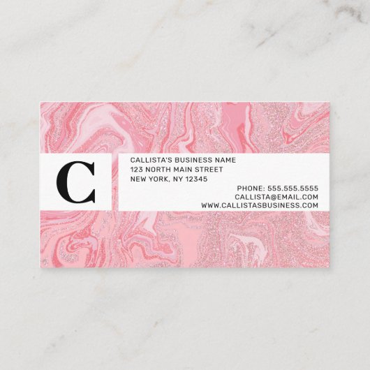 Sparkly Modern Blush Coral Pink Glitter Marble Klantenkaartje (Achterkant)