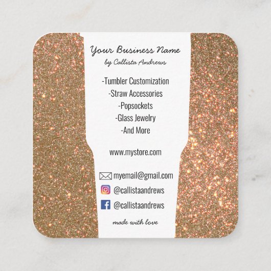 Sparkly Modern Glitter Tumbler Crafter Logo Vierkante Visitekaartje (Achterkant)