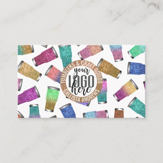 Sparkly Modern Glitter Tumbler Crafter Logo Visitekaartje (Voorkant)
