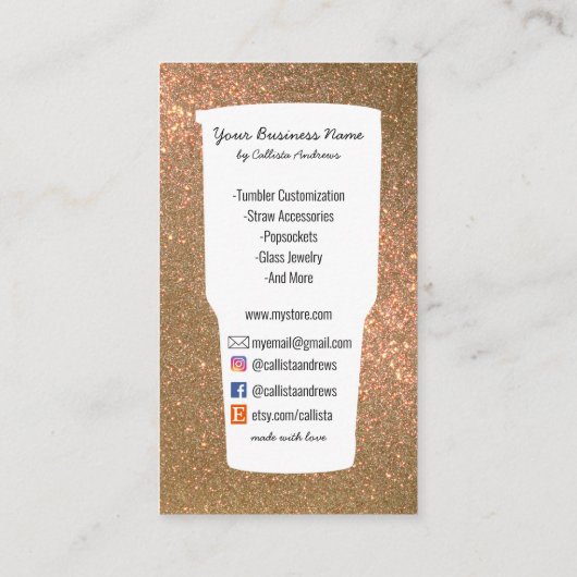 Sparkly Modern Glitter Tumbler Crafter Logo Visitekaartje (Achterkant)