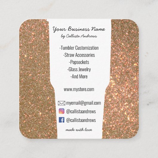 Sparkly Modern Glitter Tumbler Crafter Vierkante Visitekaartje (Achterkant)