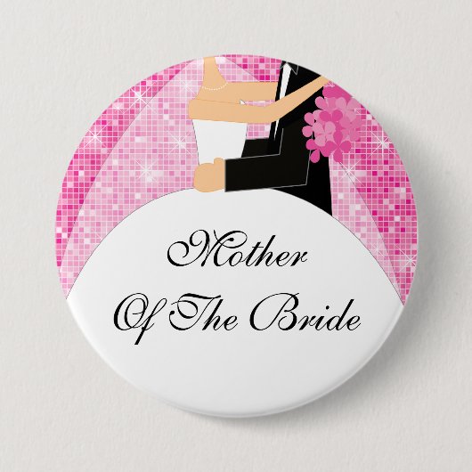 Sparkly Moeder van de Bride Button / Pin Pink (Voorkant)