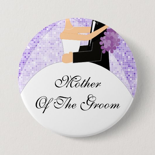 Sparkly Moeder van de Groom Button/Pin Paars Ronde Button 7,6 Cm (Voorkant)