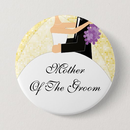 Sparkly Moeder van de Groom Button/Pin Yellow Ronde Button 7,6 Cm (Voorkant)