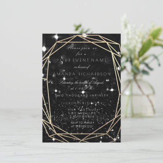 Sparkly Nacht Bruids Verjaardag Zwart Diamant Glit Kaart (Staand voorkant)