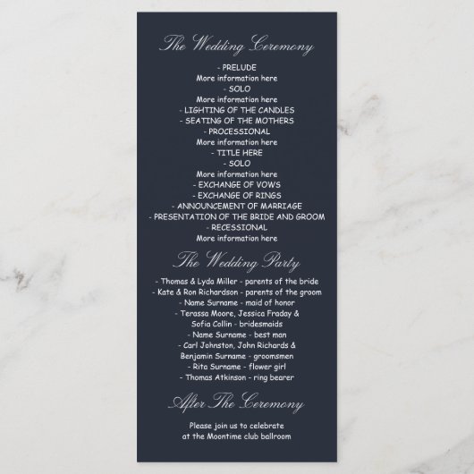 Sparkly nachtlampjes romantische bruiloft programm programmakaart (Achterkant)