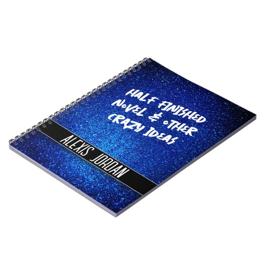 Sparkly Navy Blue Glitter Zwart en Wit Graffiti Notitieboek (Linkerzijde)