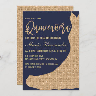 Sparkly Navy Gold Glitter Jurk Quinceañera Kaart