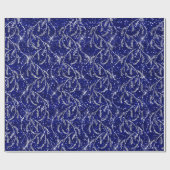 Sparkly Navy Laurel Floral Silver Diamonds Cadeaupapier (Vlak)