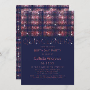 Sparkly Navy Pink Glitter Sequins Quinceañera Kaart