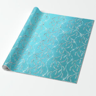 Sparkly Ocean Laurel Floral Silver Diamonds Cadeaupapier