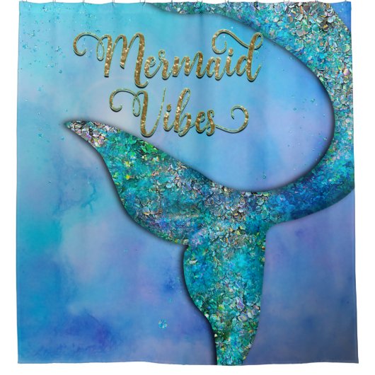 Sparkly Ocean Mermaid Fin Tail Enchanted Douchegordijn (Voorkant)