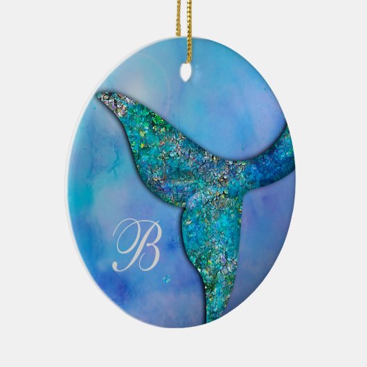Sparkly Ocean Mermaid Fin Tail gepersonaliseerd Keramisch Ornament (Rechts)