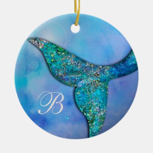 Sparkly Ocean Mermaid Fin Tail gepersonaliseerd Keramisch Ornament (Voorkant)