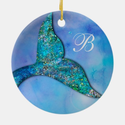 Sparkly Ocean Mermaid Fin Tail gepersonaliseerd Keramisch Ornament (Achterkant)