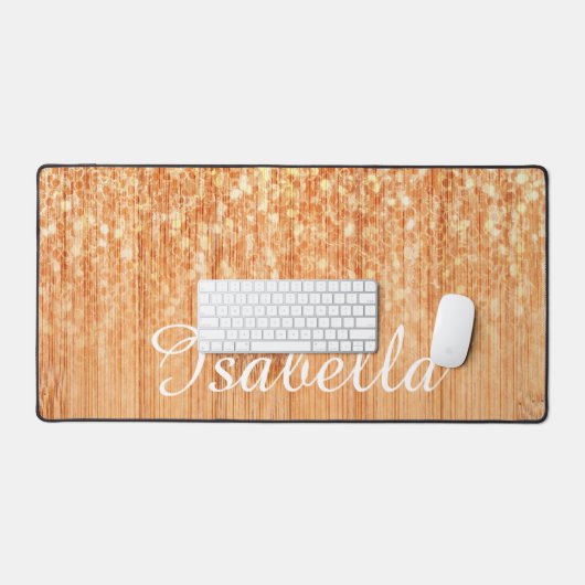 Sparkly oranje bamboe houtdruk aangepaste naam bureaumat (Keyboard & Muis)