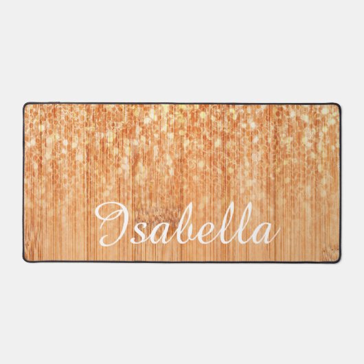Sparkly oranje bamboe houtdruk aangepaste naam bureaumat (Voorkant)