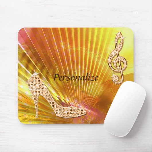 Sparkly Oranje Music Note & Stiletto Hiel Muismat (Met muis)