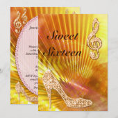 Sparkly Oranje muzieknotitie & Stiletto 16e verjaa Kaart (Voorkant / Achterkant)