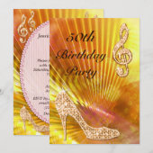 Sparkly Oranje muzieknotitie & Stiletto 50ste verj Kaart (Voorkant / Achterkant)