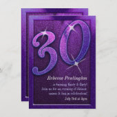Sparkly Paars 30 en Flirty Birthday Invitations Kaart (Voorkant / Achterkant)