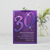 Sparkly Paars 30 en Flirty Birthday Invitations Kaart (Staand voorkant)