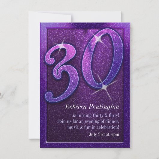 Sparkly Paars 30 en Flirty Birthday Invitations Kaart (Voorkant)