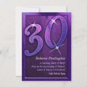 Sparkly Paars 30 en Flirty Birthday Invitations Kaart