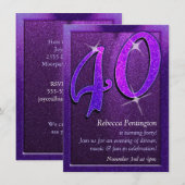 Sparkly Paars 40th Birthday Party Invitation Kaart (Voorkant / Achterkant)