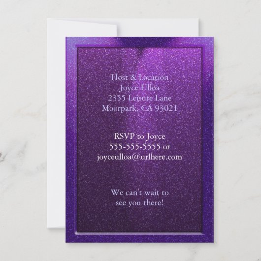 Sparkly Paars 40th Birthday Party Invitation Kaart (Achterkant)