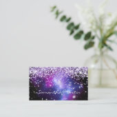 Sparkly Paars Glitter Galaxy Celestial Visitekaartje (Staand voorkant)