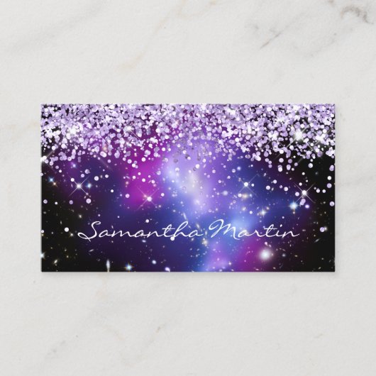 Sparkly Paars Glitter Galaxy Celestial Visitekaartje (Voorkant)
