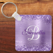 Sparkly Paars Glitter Girly Folie Monogramed Sleutelhanger (Voorkant)