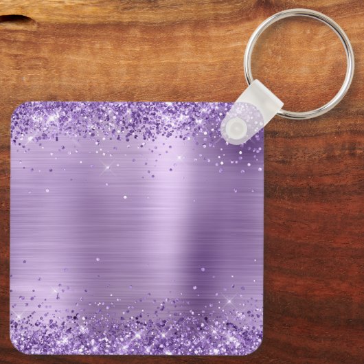 Sparkly Paars Glitter Girly Folie Monogramed Sleutelhanger (Achterkant)