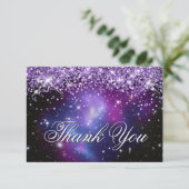 Sparkly Paars Glitter Paars Celestial Photo Bedankkaart (Staand voorkant)