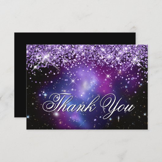 Sparkly Paars Glitter Paars Celestial Photo Bedankkaart (Voorkant / Achterkant)