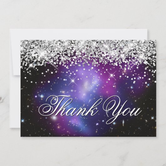 Sparkly Paars Glitter Paars Celestial Photo Bedankkaart (Voorkant)