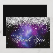 Sparkly Paars Glitter Paars Celestial Photo Bedankkaart (Voorkant / Achterkant)