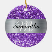 Sparkly Paars Glitter Silver Foil Monogram Keramisch Ornament (Voorkant)
