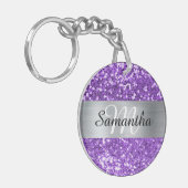 Sparkly Paars Glitter Silver Foil Monogram Sleutelhanger (Voorkant Links)