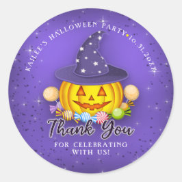 Sparkly Paars Halloween Pumpkin Dank je Ronde Sticker