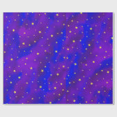 Sparkly Paars Night Sky en Golden Yellow Stars Cadeaupapier (Vlak)