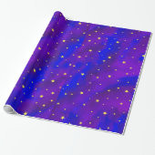 Sparkly Paars Night Sky en Golden Yellow Stars Cadeaupapier (Uitgerold)