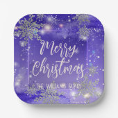 Sparkly Paars Winter Wonderland Merry Kerstry Papieren Bordje (Voorkant)